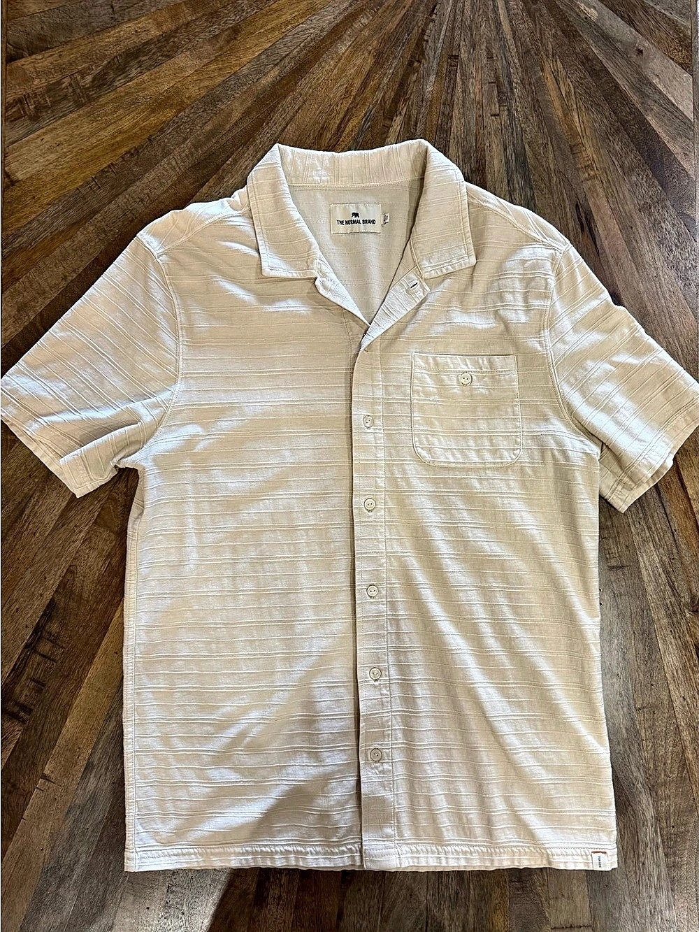 The Normal Brand Short Sleeve Button-Up Shirt in Cream